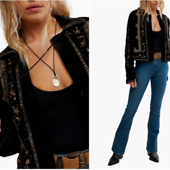 NWT   Free People Maxxie Embellished Velvet Jacket – Black/Gold  Small SOLD OUT - Picture 8 of 16